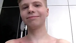 Cute soapy young man unique all round a shower