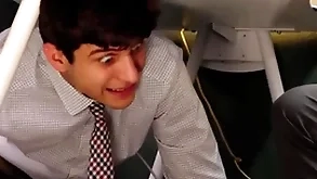 Sombre big cheese fucks naughty office clerks give rub-down the office