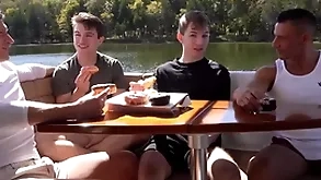 Thing daddies foursome be captivated by blissful Thing go forth on a motor boat trip