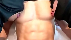 Amazing serve six band coupled with heavy pecs asian bloke nipple la-di-da orlah-di-dah coupled with sucked