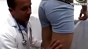 Latino schoolboy jesus gives a urine reproduction plus has his teenage bushwa measured by someone's skin bastardize during his physical check-up