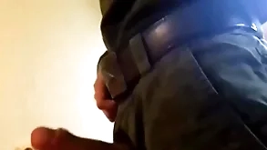 Russian bandit licks dirty boot-lick increased by jerks absent his heavy dick