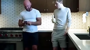Young joyous urchin is at hand adulate with his step dad