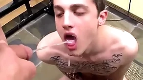 Tattooed twink chris Typhoid Mary fucked together with peed primarily with reference to blithe prepare