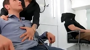 Dark-haired hotties san bass & killiam wesker swap soaking blowjobs on the barber throne - without a doubt dudes