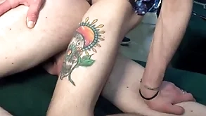 Two simmering chavvy friends enjoy grabbing each other’s cocks upstairs get under one's sofa.